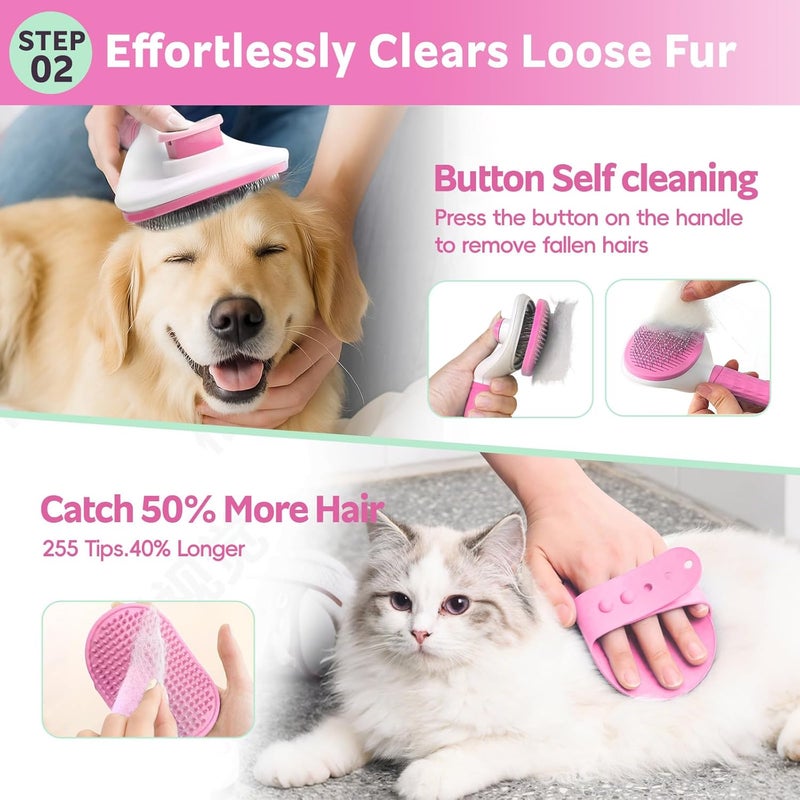 2TRUL Dog Brush for Shedding 13pcs Bath Grooming Kit with Pet Nail Clipper and File - Dog Bath Brush Cat Grooming Supplies, Dematting Comb Bath Brush Shampoo Scrubber for Dogs and Cats - Image 4